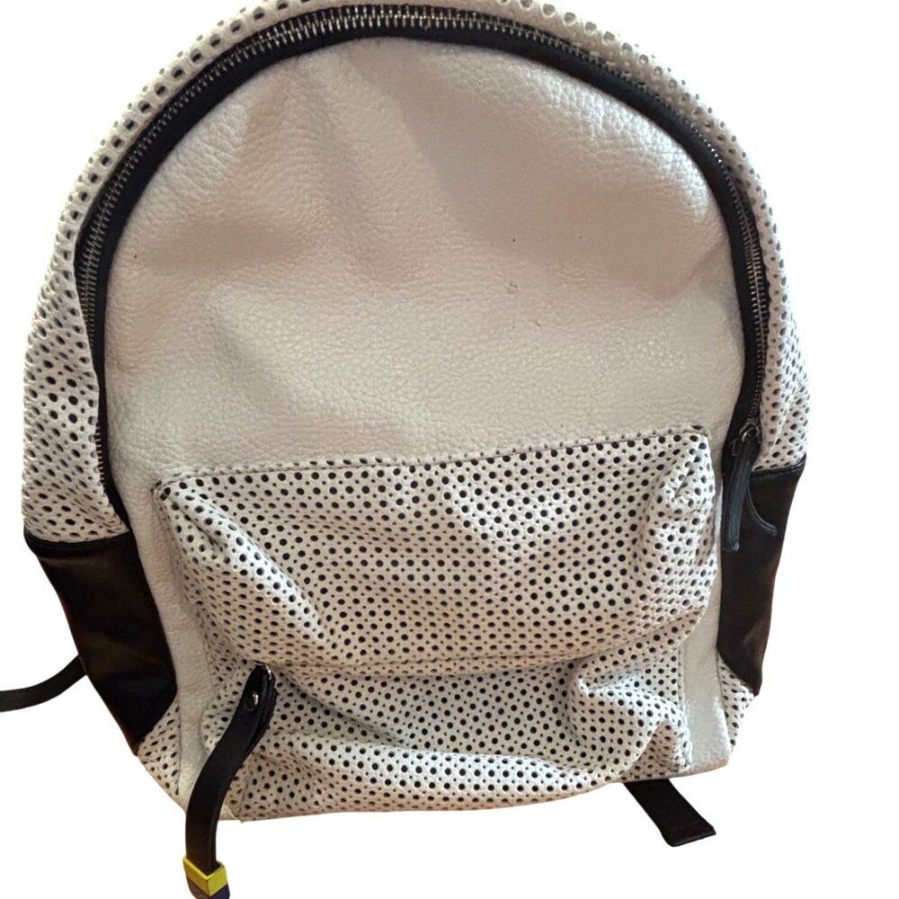 Dream Control Mesh Backpack White Black White Pebbled Faux Leather Buckle Strap